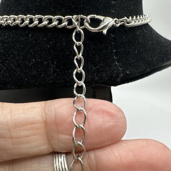 Set SilverTone Spiral Square Hammered Chain Necklace Earrings  16” 2” Ext Tribal - Picture 6 of 9